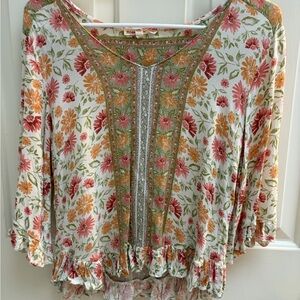 Floral Print Blouse with Orange and Pink Details